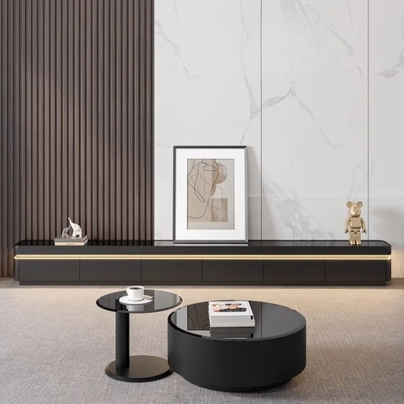 meuble tv moderne noir cadre bois support télé organisation salon 320cm