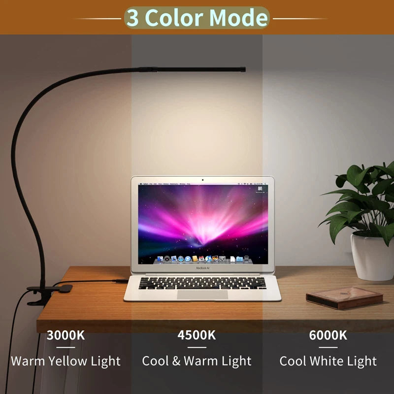 lampe flexible led noir pince usb 10 niveaux luminosité moderne adjustable interrupteur