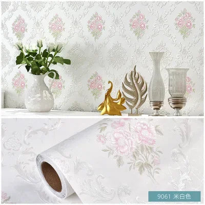 papier peint fleurs blanches classique adhésif résistant humidité écologique chambre salon vintage pastorale