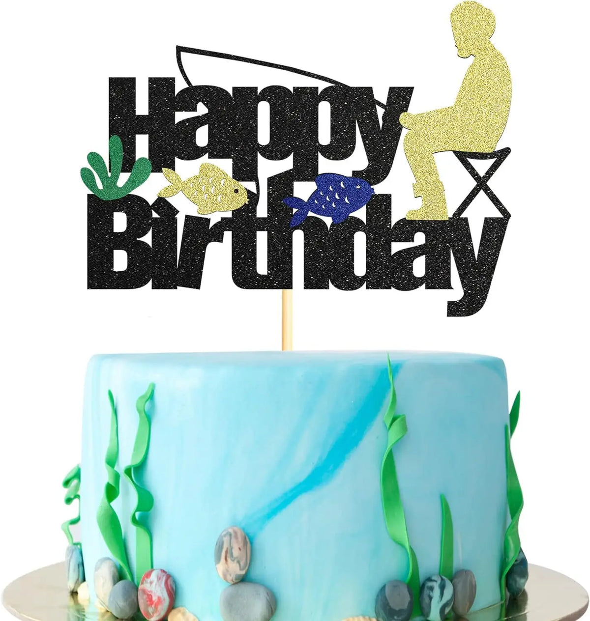 décoration gâteau pêche poissons bateau happy birthday anniversaire enfant festif carton motifs marins festive