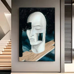tableau moderne son of man ren magritte noir blanc gris bleu vert marron orange