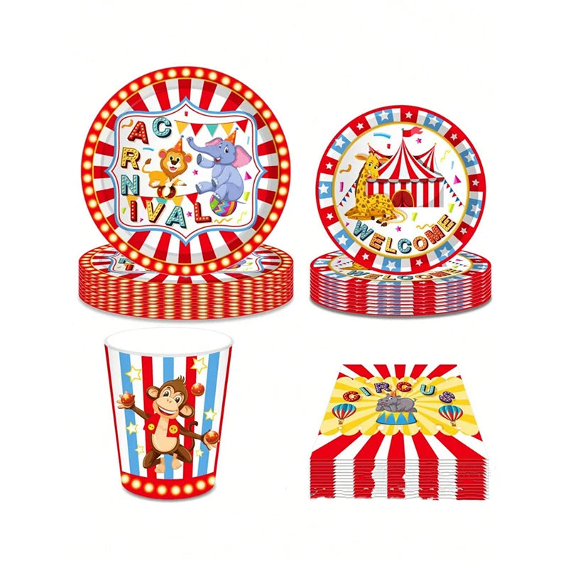 assiettes jetables thème cirque animaux lettres happy birthday festives multicolores enfants anniversaire mariage