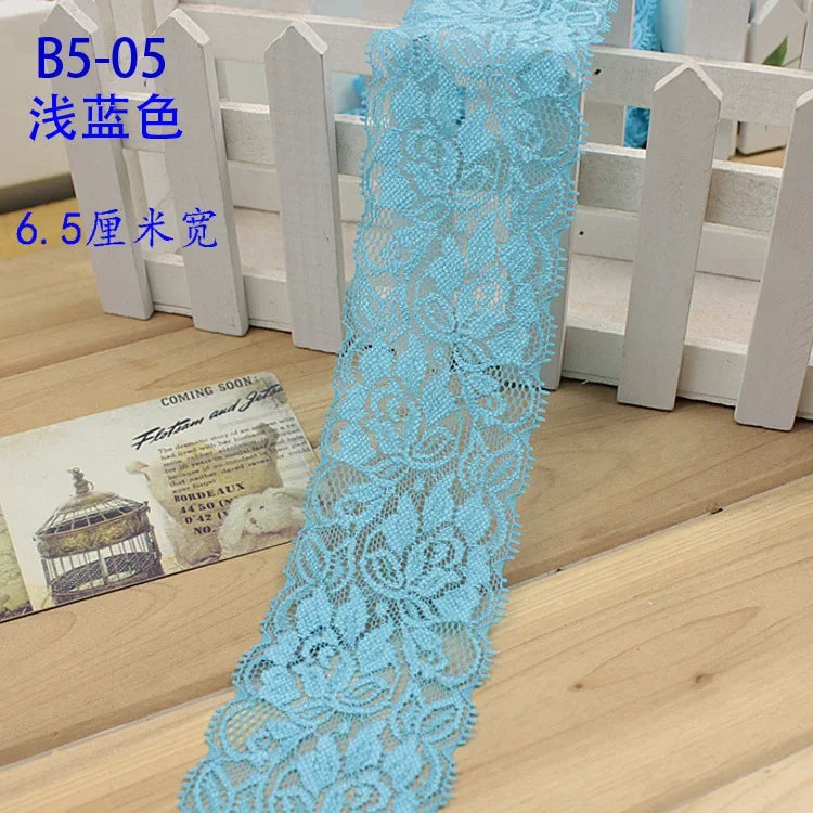 ruban dentelle élastique fleurs noir blanc bleu marine rouge classique 65mm large