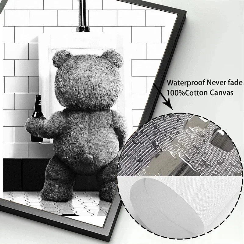 affiche décoration salle bains ours mignon noir blanc impression toile sans cadre dimension 20x30cm