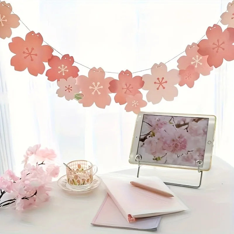 guirlande fleurs cerisier papier rose blanc mariage anniversaire valentin décoration festive japonaise