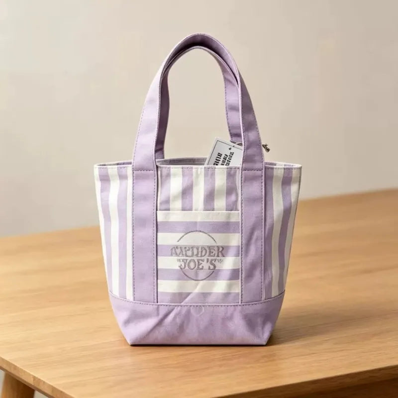 sac main toile rayé rose clair vert pastel beige bleu violet poignées détachables moderne