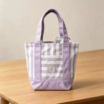 sac main toile rayé rose clair vert pastel beige bleu violet poignées détachables moderne