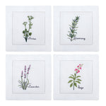 serviette cuisine lin blanc brodée motifs plantes aromatiques naturelle table élégante