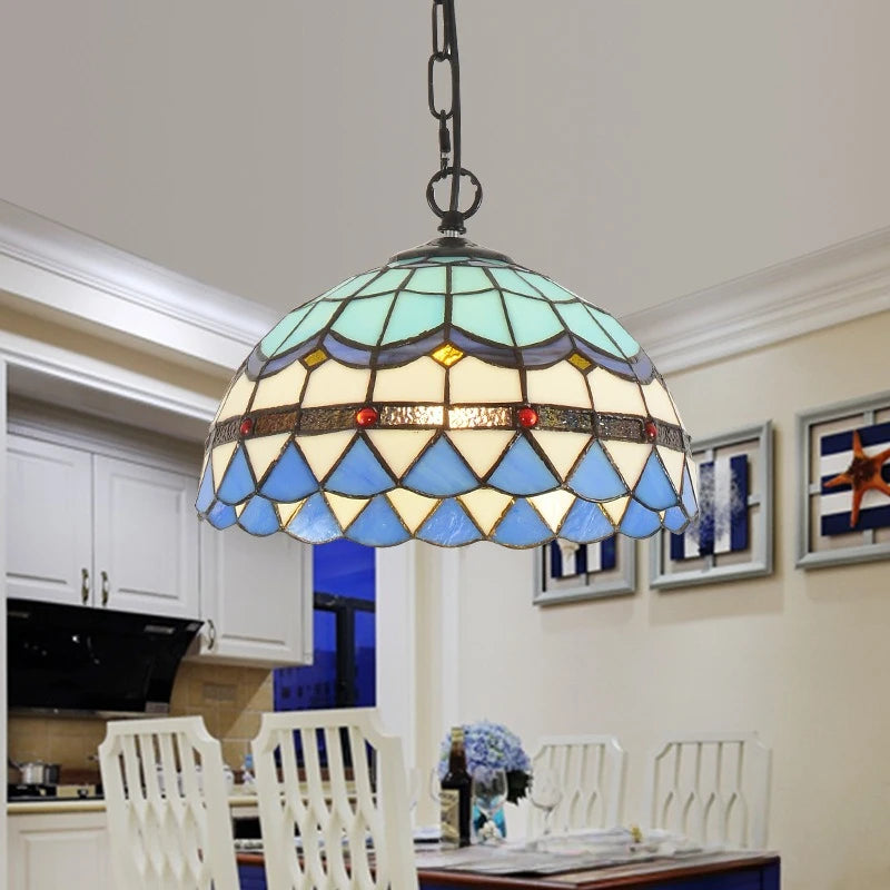 lampe suspendue tiffany multicolore art nouveau vintage motifs floraux chaîne métallique