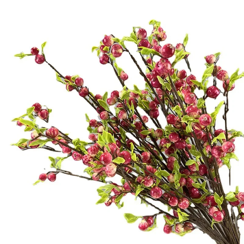 branche artificielle fleurs feuilles vert clair rouge vifextérieur décoration naturelle
