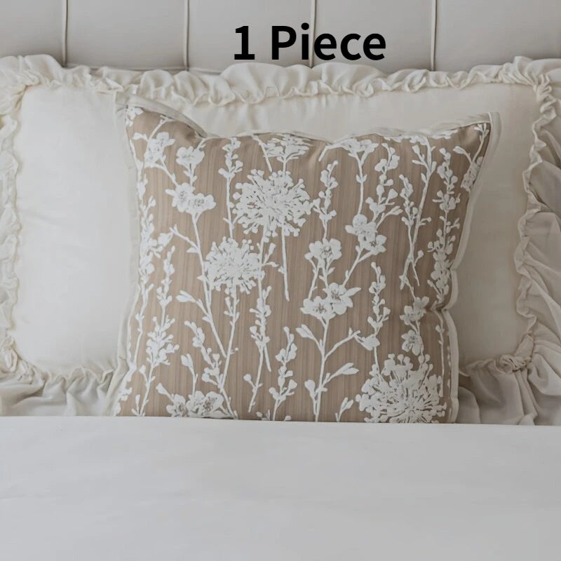couvre lit jacquard motif floral beige classique décoration maison ornements textiles fixations