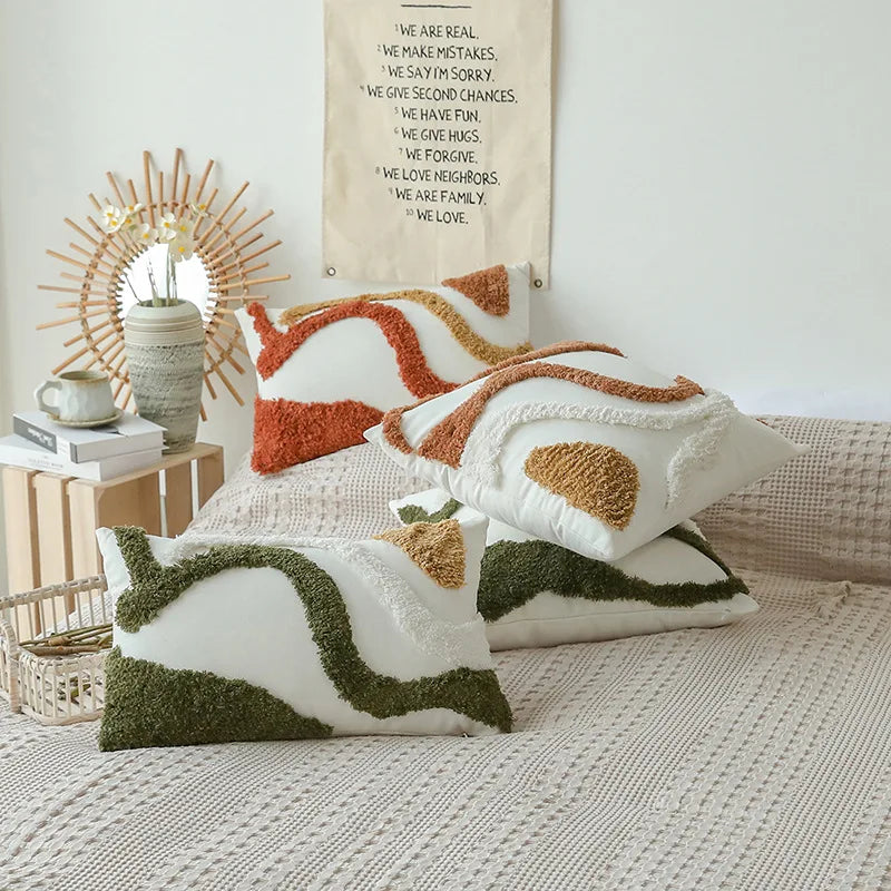 coussin nordique patchwork brodé moderne taie oreiller coton polyester respectueux environnement abstraits 30x50cm 45x45cm