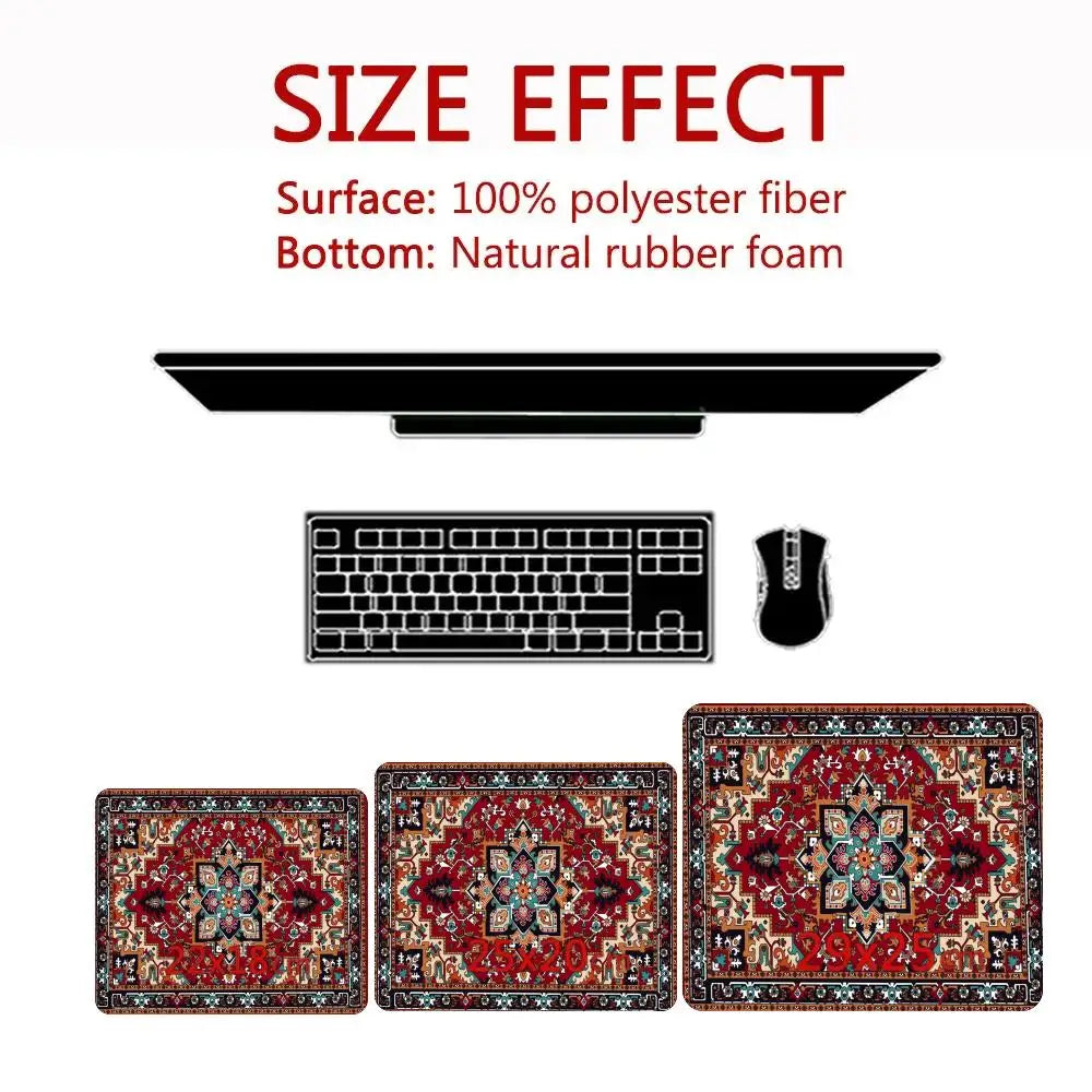 tapis souris caoutchouc rouge ornements floraux bordure ornée adhésif durable traditionnel motifs géométriques