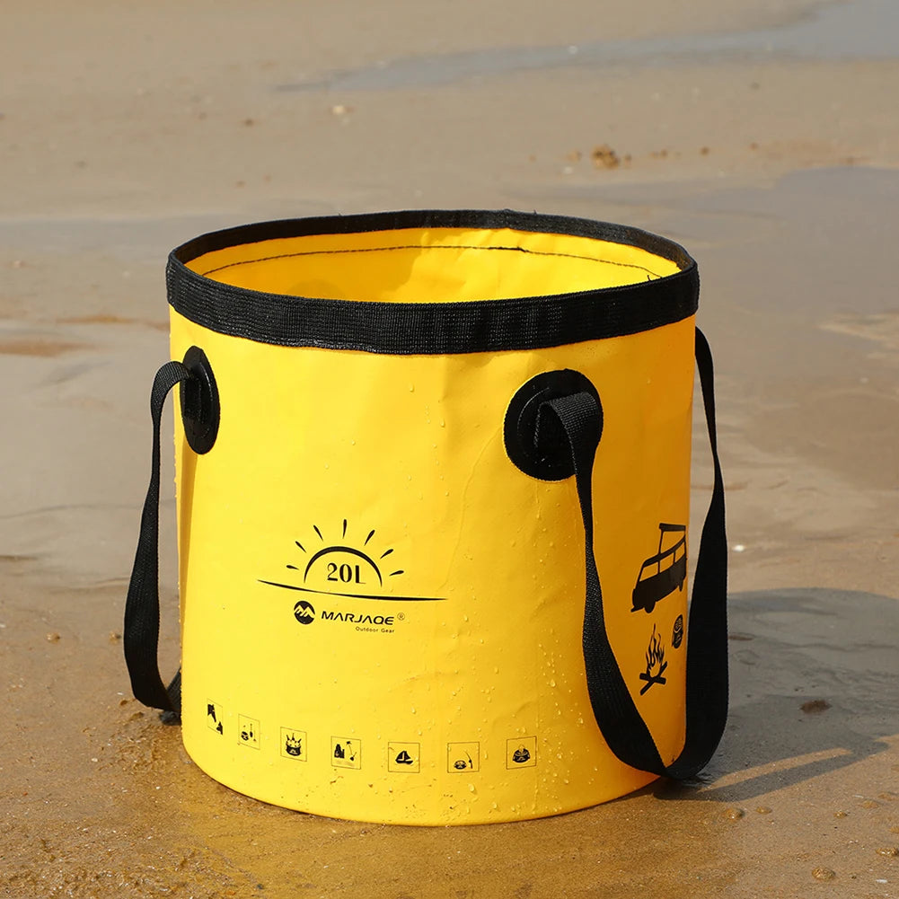 seau pliable 20l jaune bleu noir orange moderne camping