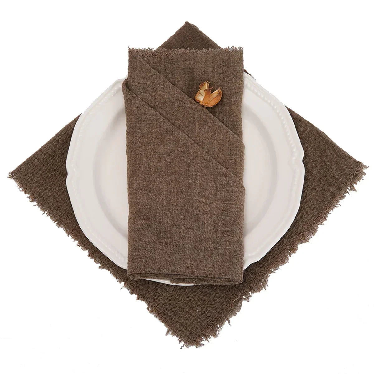 lot serviettes table coton rose franges ruban décorations mariage fête table rustique moderne