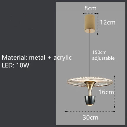 suspension lumineuse moderne élégante dorée transparente câble suspendu chambre salon étude