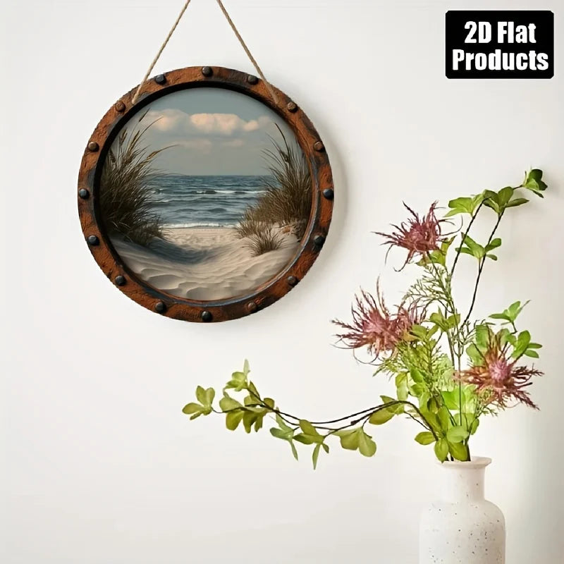 décoration murale bois cercle plage océan sable herbes hautes suspension maritime rustic vintage