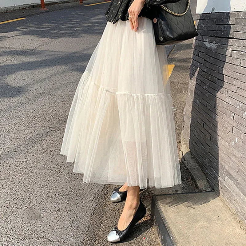 jupe midi plissée tulle transparente féminine élégante décontractée multiple niveaux printemps été