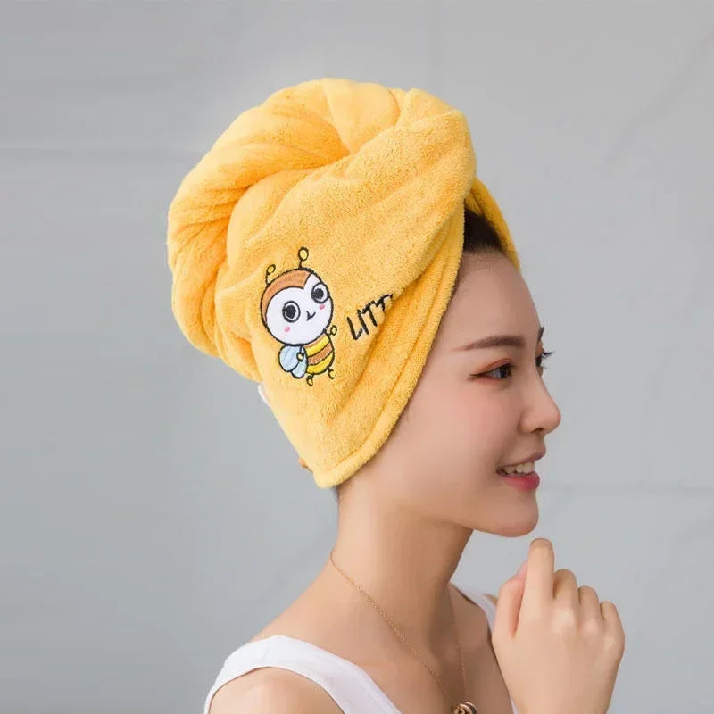 serviette cheveux microfibre absorbante rapide animaux mignons brodés couleurs variées douces pratique