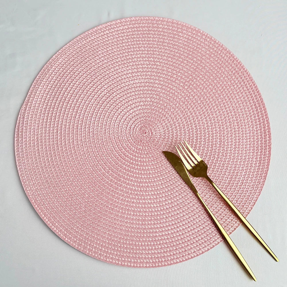 tapis table tissé spirale moderne orange rouge bleu beige placemat assiette cuillère verre