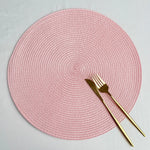 tapis table tissé spirale moderne orange rouge bleu beige placemat assiette cuillère verre