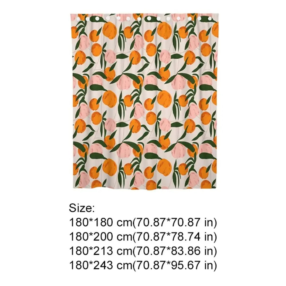 rideau douche moderne orange pêches feuilles anti moisissure opaques polyester anneaux