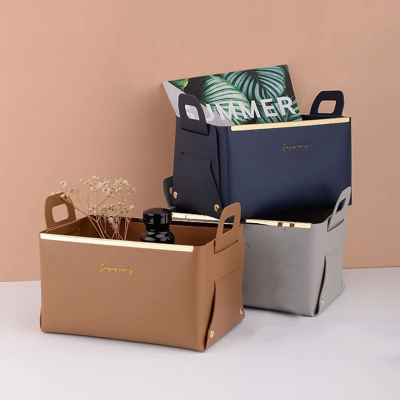 boîtes rangement cuir pliables marron gris vert modernes respectueux environnement charge lourde 60litres