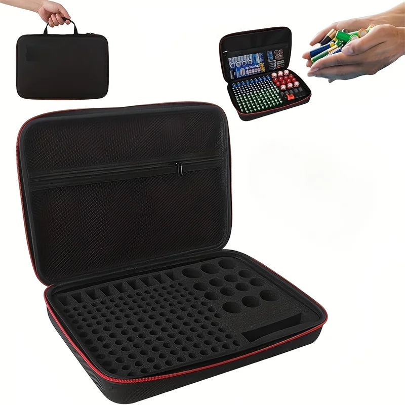 mallette rangement batteries texturée noir bordure rouge compartimentée piles button aaa aa 9v