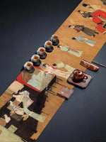 chinois traditionnel table runner motifs personnages floraux tasses thé plateau imperméable polyester coton