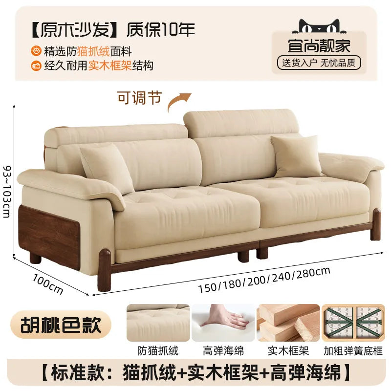 canapé places minimaliste moderne beige clair coussins ajustables table basse bois textures douces surpiqures