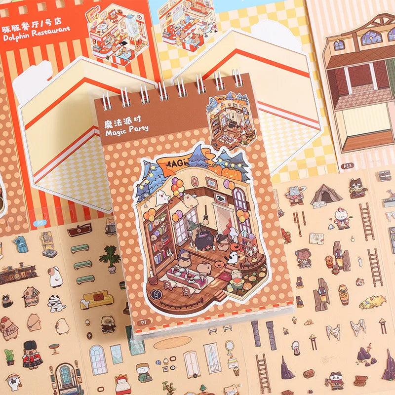 sticker 3d livre orange blanc stickers animaux paysages carnet notes illustrations cartoon