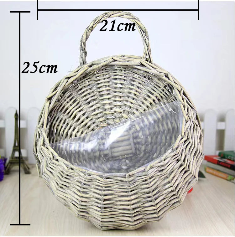 panier suspendu rotin osier jardinière murale fleurs artificielles décoration jardin rustique marron clair