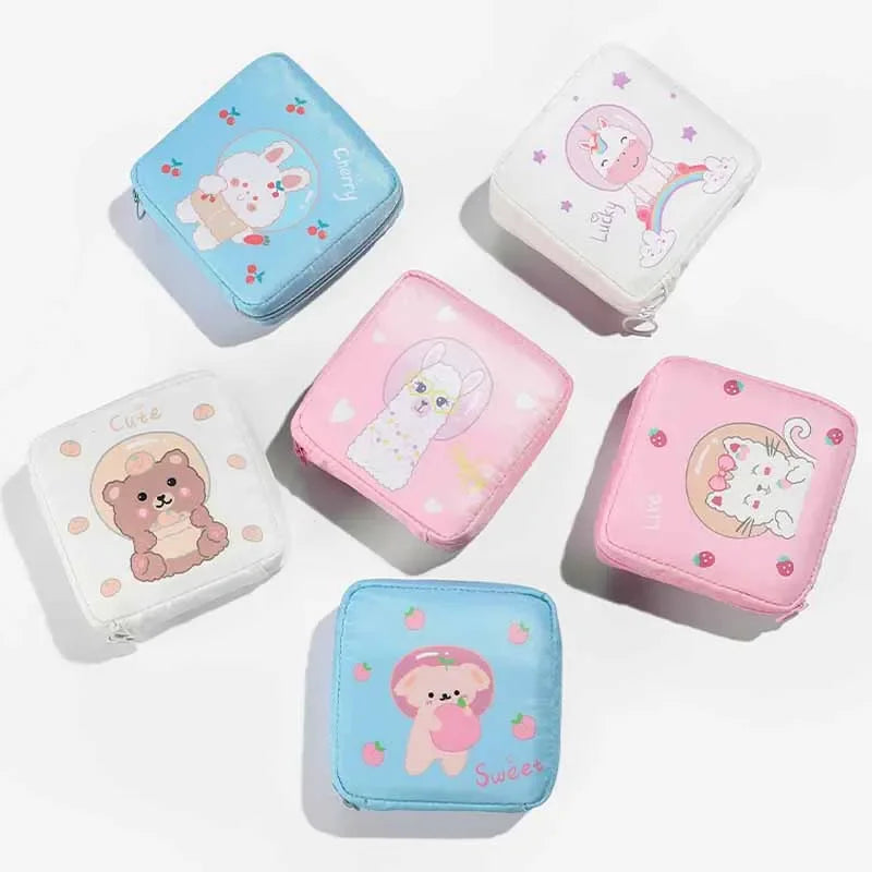 porte monnaie réutilisable oxford moderne rose bleu clair blanc dessins animaux fermeture glissière trousse