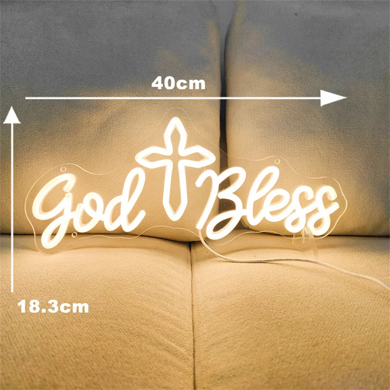décoration lumineuse god bless sign neon blanc moderne religieux chambre coucher