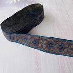 ruban polyester largeur 5cm motifs fleurs broderies couleurs noir bleu vert orange élégant rideaux