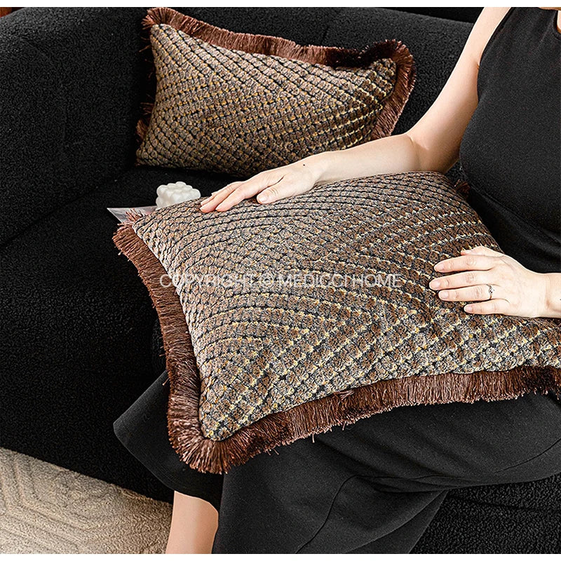 taies d'oreiller géométriques polyester beige marron classique respectueux environnement opaques maison
