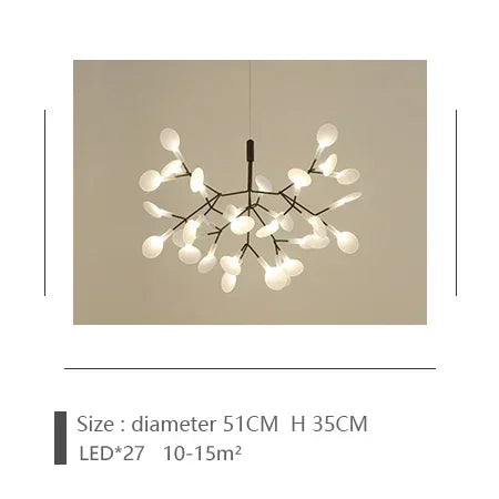 suspension lumineuse moderne branchée feuilles translucides lumière led blanc doré