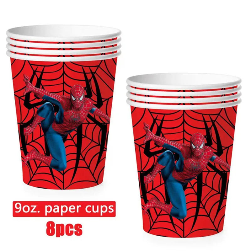ensemble décoration anniversaire spider man vaisselle jetable nappe assiettes gobelets banderole ballons rouges