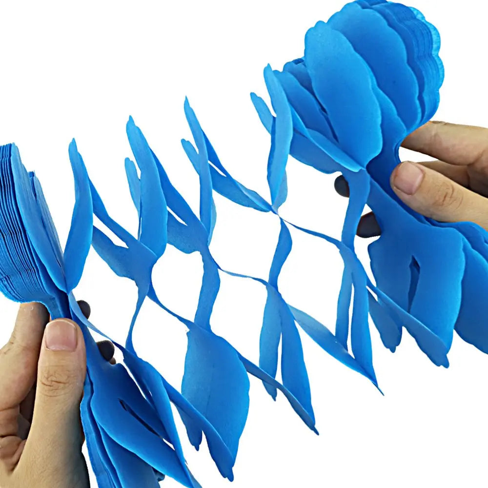 guirlande papier fleurs bleu blanc mariage anniversaire décor artisanal opacité suspendue festive