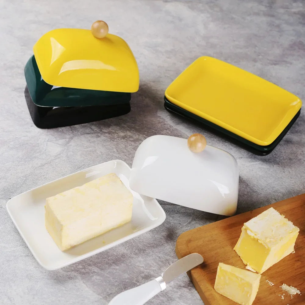 porte beurre céramique rectangle noir jaune blanc uni moderne spatule