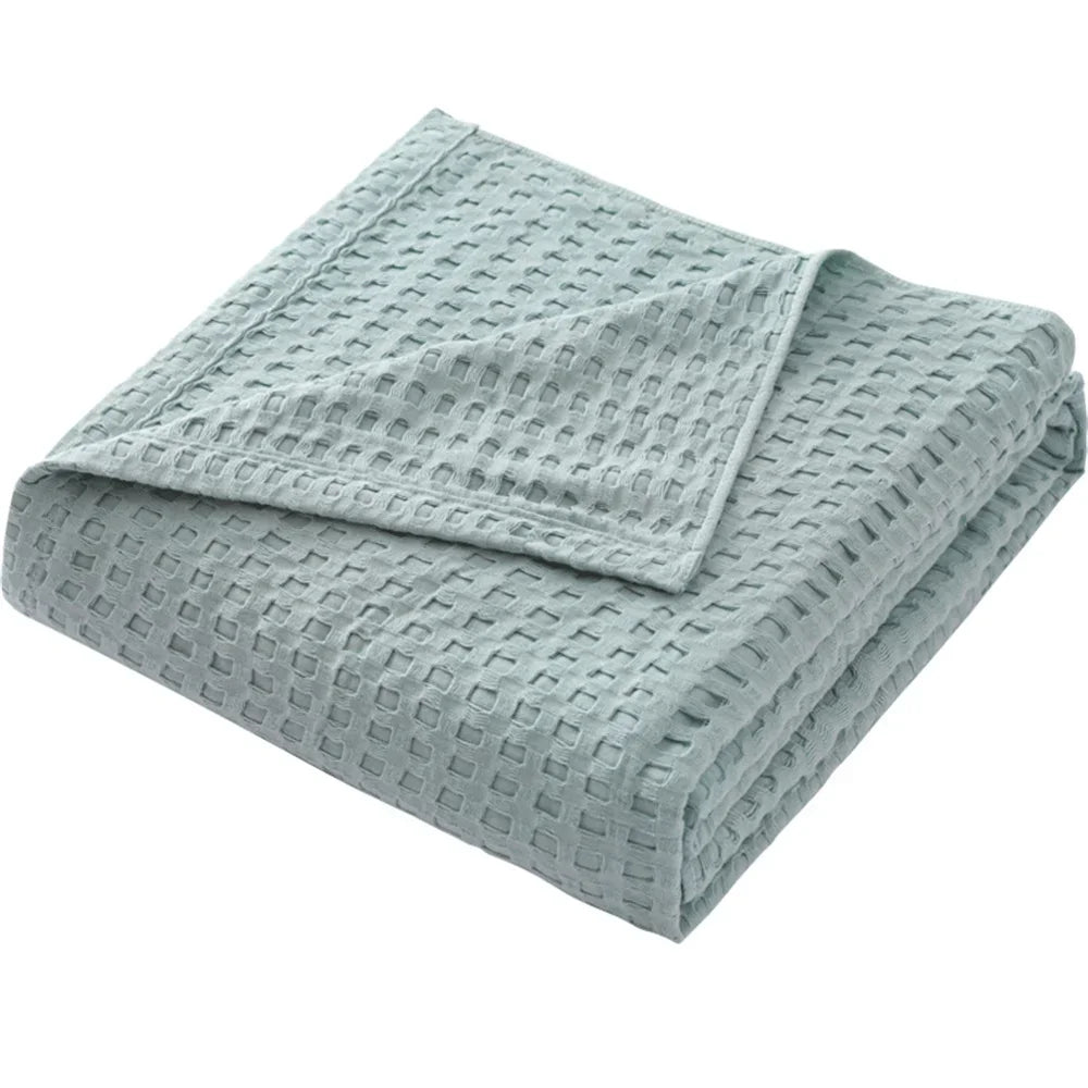couverture coton géométrique vert pastel moderne anti boulochage hospitalière voyage printemps automne