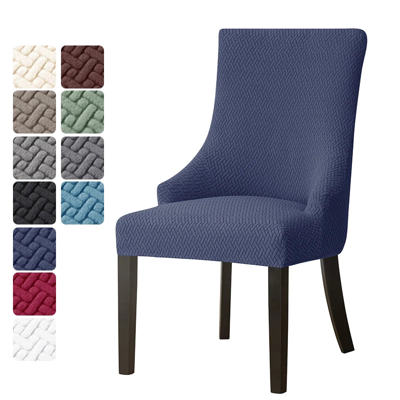 housse chaise mariage tissée motifs géométriques moderne gris bleu blanc elasthanne polyester