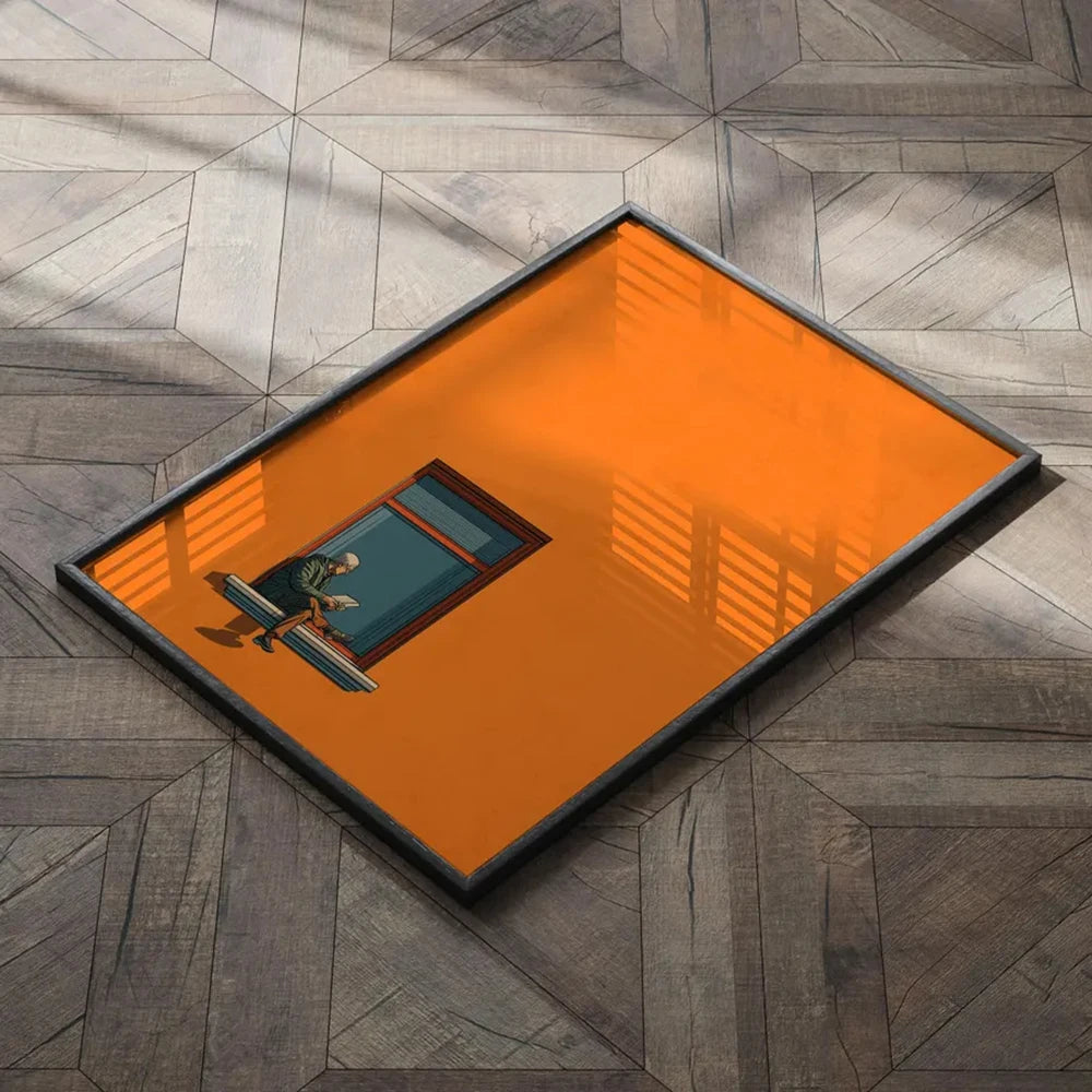 impression toile homme fenetre moderne minimaliste orange marron noir texture coton chambre décoration