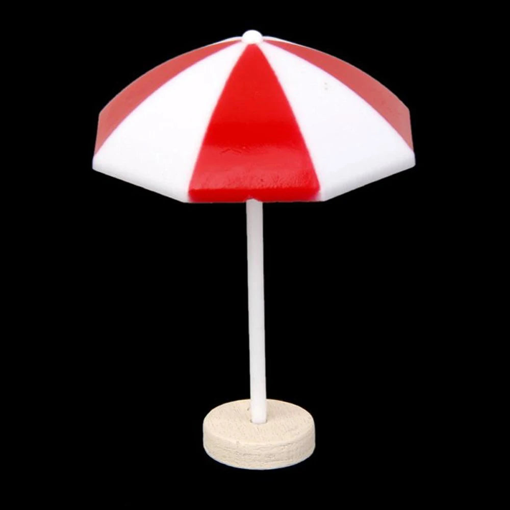 parasols miniatures décorations paysage moderne rouge blanc bleu jaune rayures horizontales tringle base circulaire