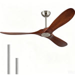 ventilateur moderne bois finition marron lames bois massif télécommande inclusion poteaux métalliques 52pouces