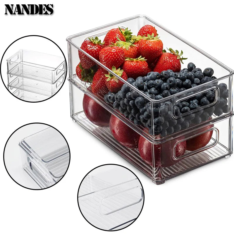 boîtes rangement transparentes plastique réutiliables poignées moderne minimaliste empilables garde manger réfrigérateur congélateur respectueux