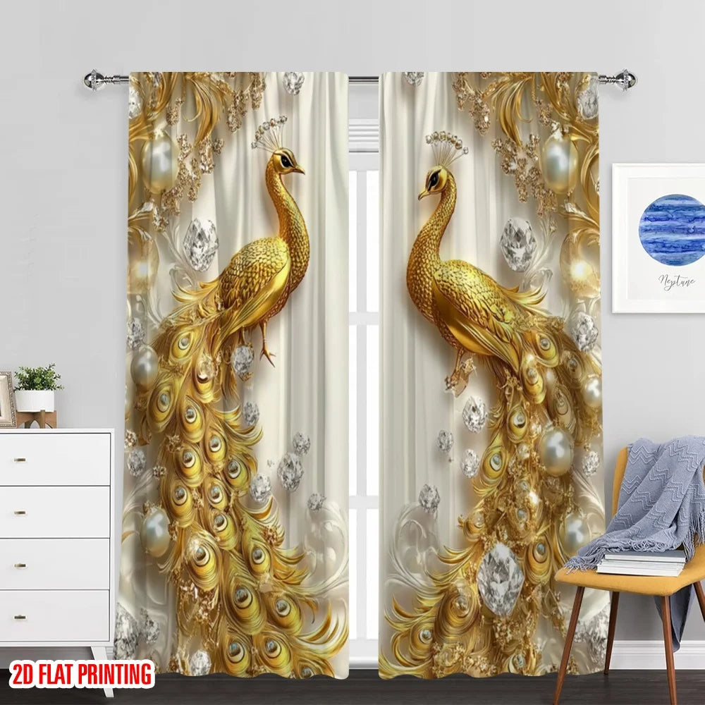 rideau moderne or paon doré diamants fond beige 100 polyester opaque panneaux