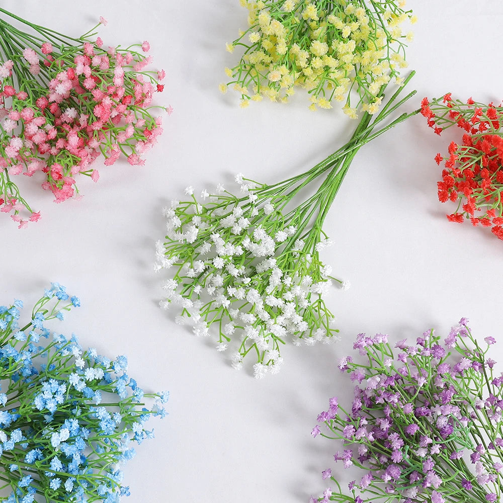 bouquet artificiel fleurs soie couleur bleu blanc rose jaune rouge violet