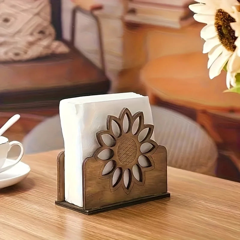 porte serviettes bois fleur tournesol vintage adhésif marron clair salle manger cuisine décoration comptoir