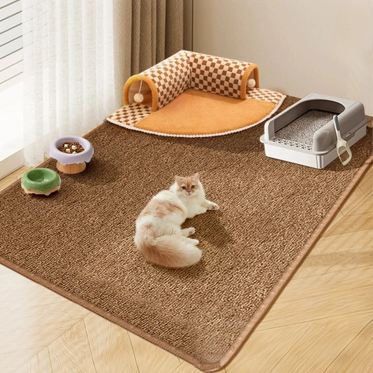 tapis antidérapant sisal moderne protection animaux chats marron clair uni